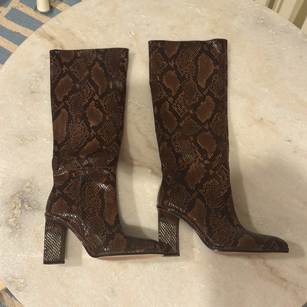 Tall brown snakeskin texture Zara boots.  Round but slight point toe.